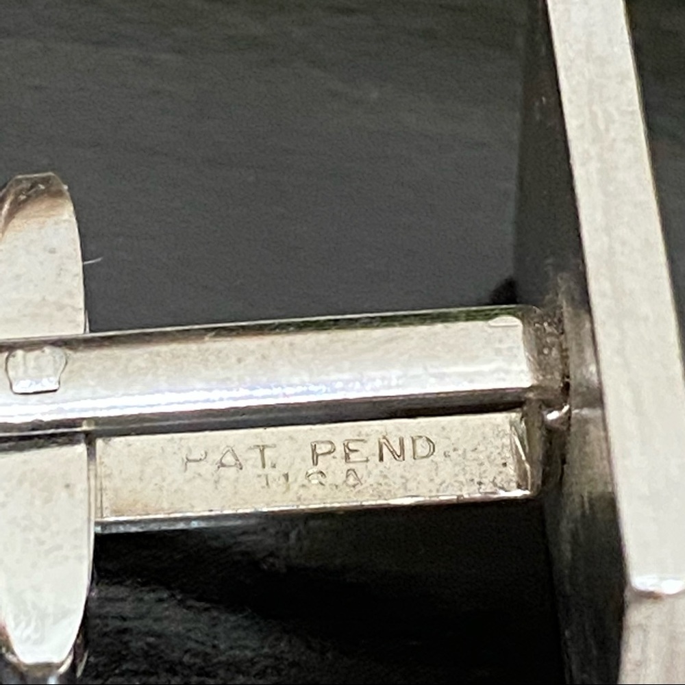 Vintage Foster Pat Pend Square CZ Stone Etched Silver-tone Cufflinks - Picture 8 of 9